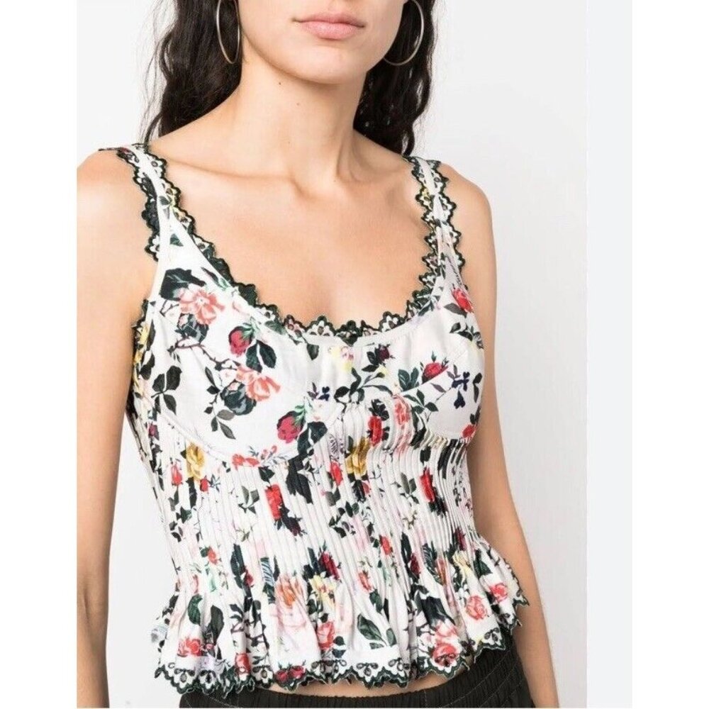 Paco Rabanne Lace Detailed Floral Printed Crop Top 44/XL